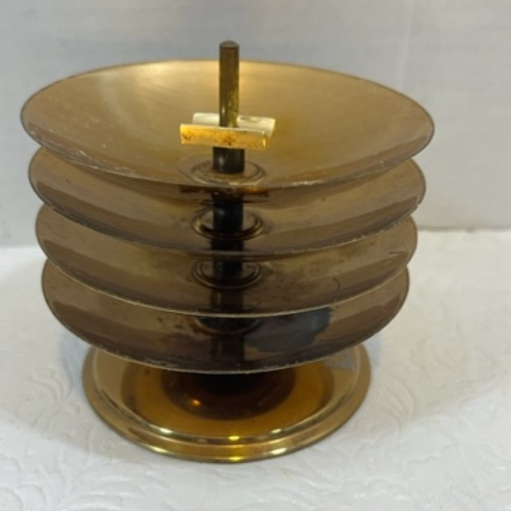Vintage 1960's Rare Stacking Brass Set of 4 Ashtrays with Stand
